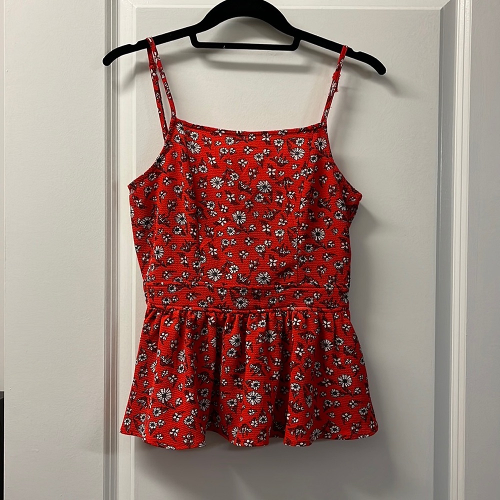 Small Red Floral Peplum Tank Top